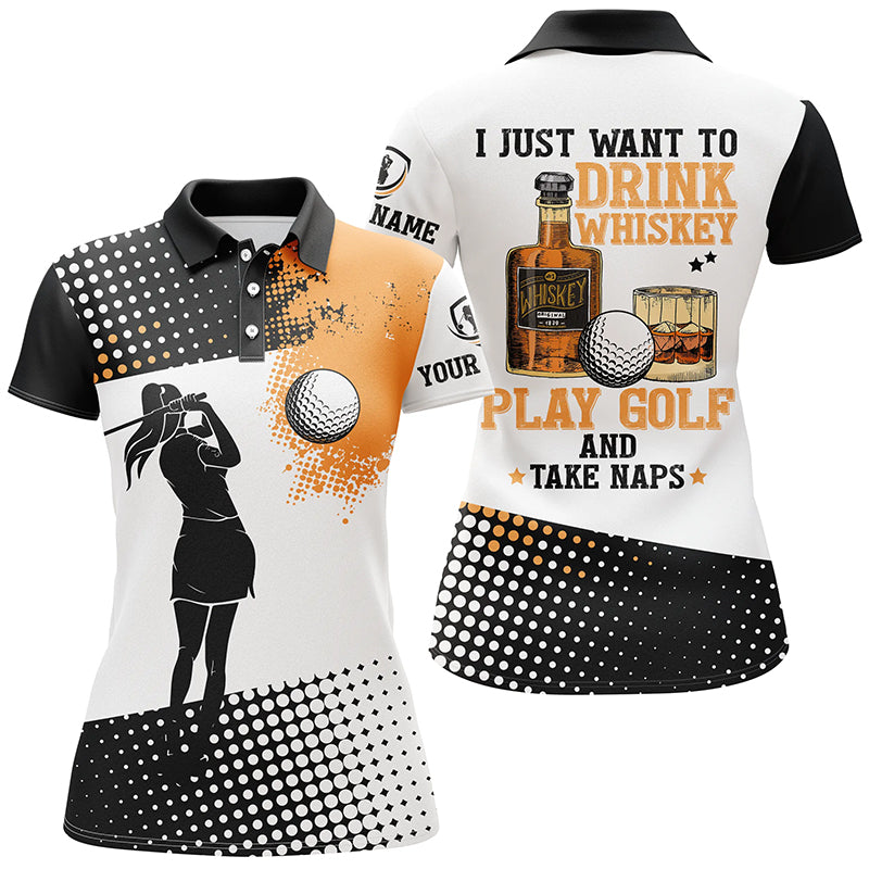 I Want To Drink Whiskey And Play Golf Custom Name Polo Golf Shirts For Women, Cool Golf Gifts LDT0226