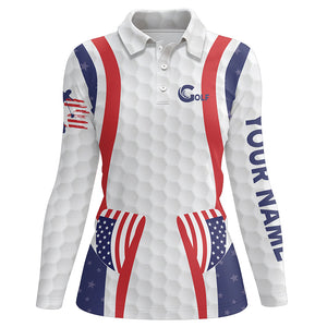 Womens American Flag Golf Pattern Polo Shirt, Personalized Patriotic Golf Shirts For Women LDT0228