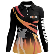 Load image into Gallery viewer, Golf In Passion Golf Black &amp; Orange Flame Polo Shirt Personalized Cool Golf Shirts For Women LDT0232