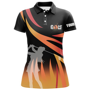 Golf In Passion Golf Black & Orange Flame Polo Shirt Personalized Cool Golf Shirts For Women LDT0232