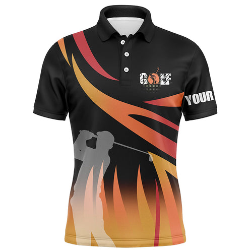 Golf In Passion Golf Black & Orange Flame Polo Shirt Personalized Cool Golf Shirts For Men LDT0232