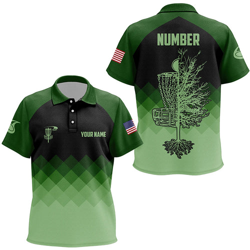 Dark Green Geometric Kids Disc Golf Polo Shirts Customized Unisex Disc Golf Shirts For Kid LDT0513