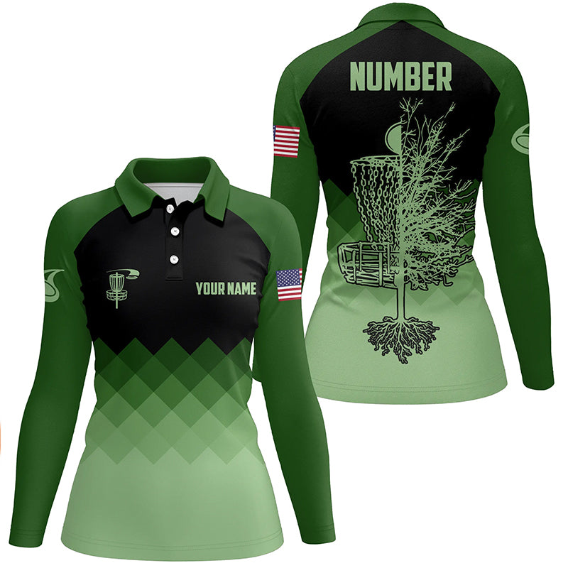 Dark Green Geometric Womens Disc Golf Polo Shirts Customized Disc Golf Shirts For Women LDT0513