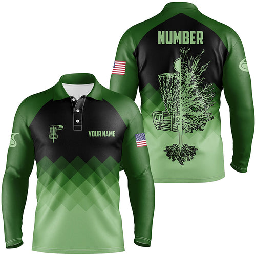Dark Green Geometric Mens Disc Golf Polo Shirts Customized Disc Golf Shirts For Men LDT0513
