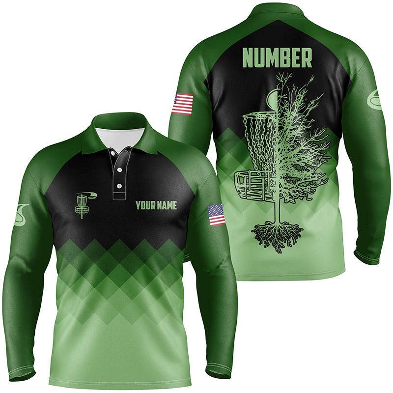 Dark Green Geometric Mens Disc Golf Polo Shirts Customized Disc Golf Shirts For Men LDT0513
