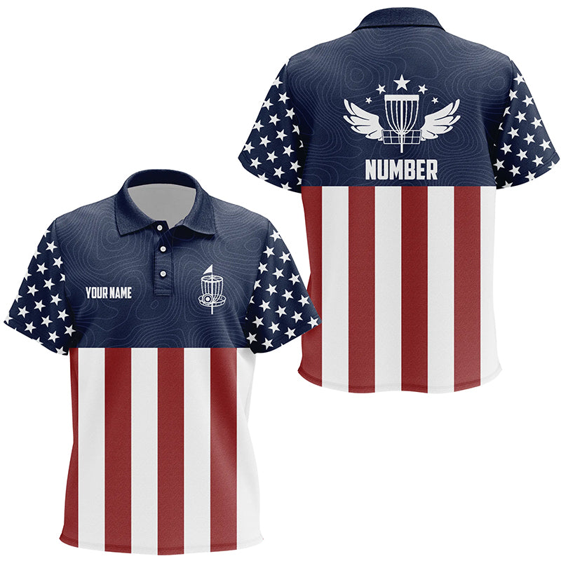 American Flag Golf Course Kids Disc Golf Polo Shirts Custom Patriotic Disc Golf Shirts For Kid LDT0521