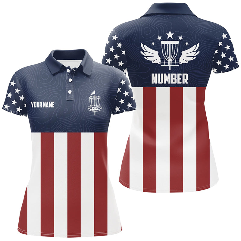 American Flag Golf Course Disc Golf Polo Shirts Custom Patriotic Disc Golf Shirts For Women LDT0521