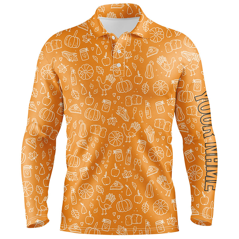 Thanksgiving Seamless Mens Golf Polo Shirt Orange Customized Golf Tops For Men Cool Golf Gifts LDT0844