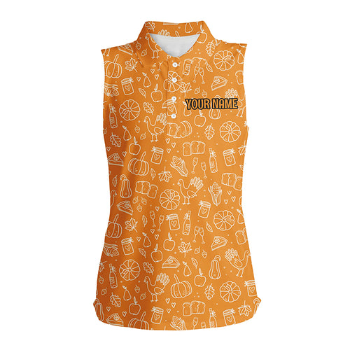Thanksgiving Seamless Womens Sleeveless Polo Shirt Orange Custom Golf Tops For Women Cool Golf Gifts LDT0844
