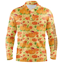 Load image into Gallery viewer, Happy Thanksgiving Day Mens Golf Polo Shirt Orange Pumpkins Falling Leaves Golf Shirts For Men LDT0845