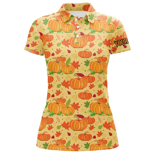 Happy Thanksgiving Day Golf Polo Shirt Orange Pumpkins Falling Leaves Golf Shirts For Women LDT0845