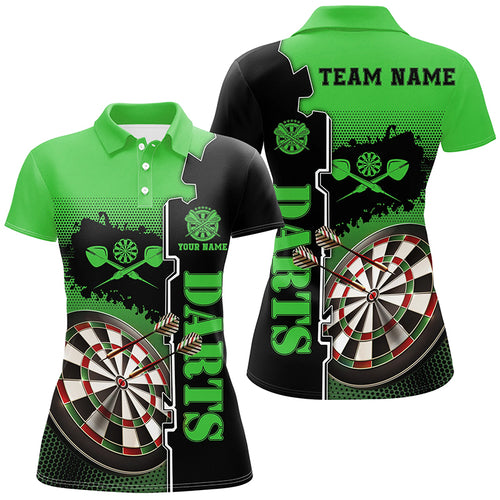 Personalized Green Black Womens Darts Polo Shirt Custom Darts Shirt For Women Darts Jersey LDT1448