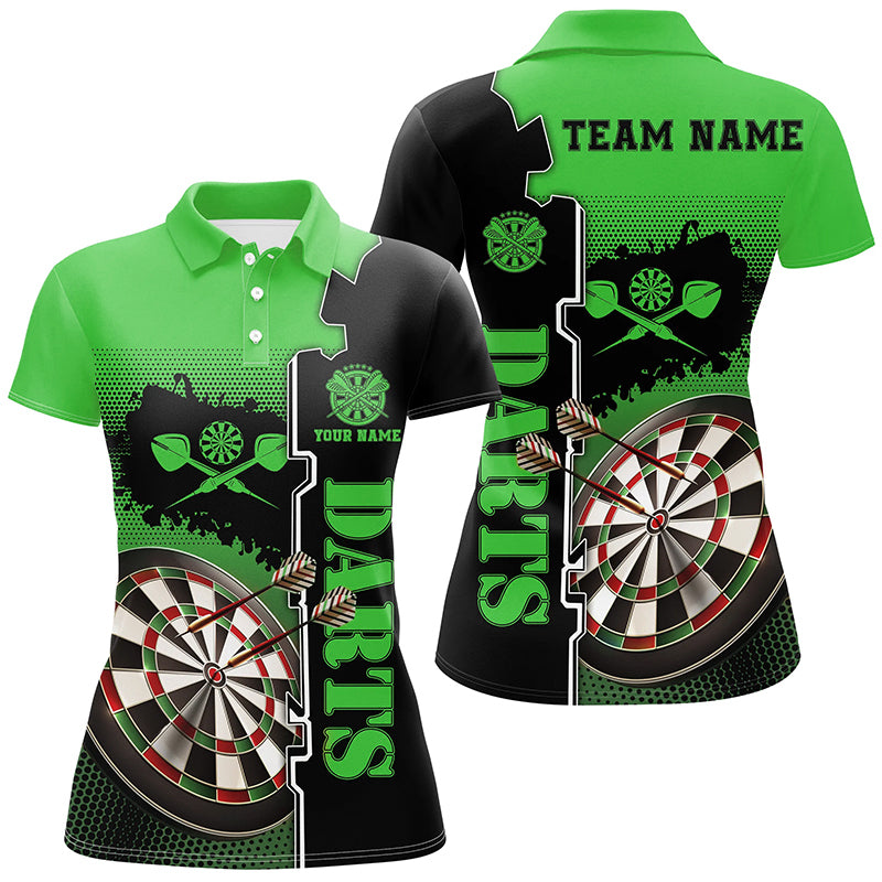 Personalized Green Black Womens Darts Polo Shirt Custom Darts Shirt For Women Darts Jersey LDT1448