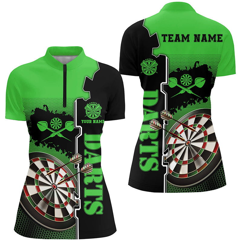 Personalized Green Black Darts Quarter Zip Shirt Custom Darts Shirt For Women Darts Jersey LDT1448