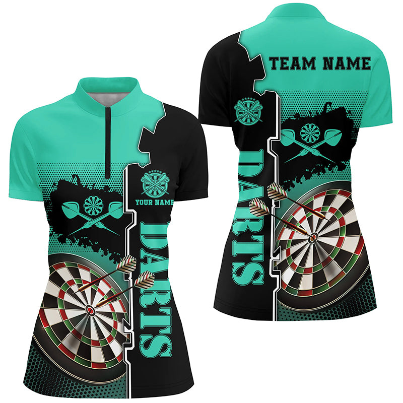 Personalized Turquoise Black Darts Quarter Zip Shirt Custom Womens Darts Shirt Dart Jersey LDT1449