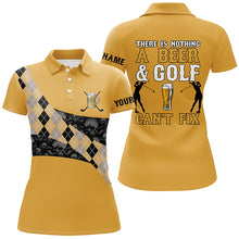 Load image into Gallery viewer, There Is Nothing A Beer &amp; Golf Can&#39;t Fix Polo Shirt Yellow Argyle Skull Golf Shirts For Women LDT0523