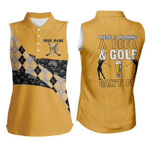 There Is Nothing A Beer & Golf Can't Fix Womens Sleeveless Polo Shirt Yellow Argyle Skull Golf Tops LDT0523