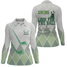 Load image into Gallery viewer, Swing Swear Look For The Ball Repeat Green Geometric Golf Clubs Polo Shirt Womens Golf Tops LDT0535