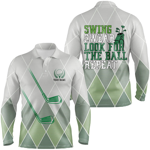 Swing Swear Look For The Ball Repeat Green Geometric Golf Clubs Mens Polo Shirt Men Golf Tops LDT0535