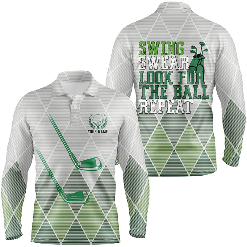 Swing Swear Look For The Ball Repeat Green Geometric Golf Clubs Mens Polo Shirt Men Golf Tops LDT0535