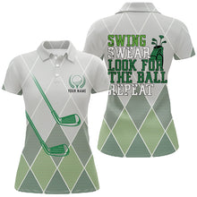 Load image into Gallery viewer, Swing Swear Look For The Ball Repeat Green Geometric Golf Clubs Polo Shirt Womens Golf Tops LDT0535