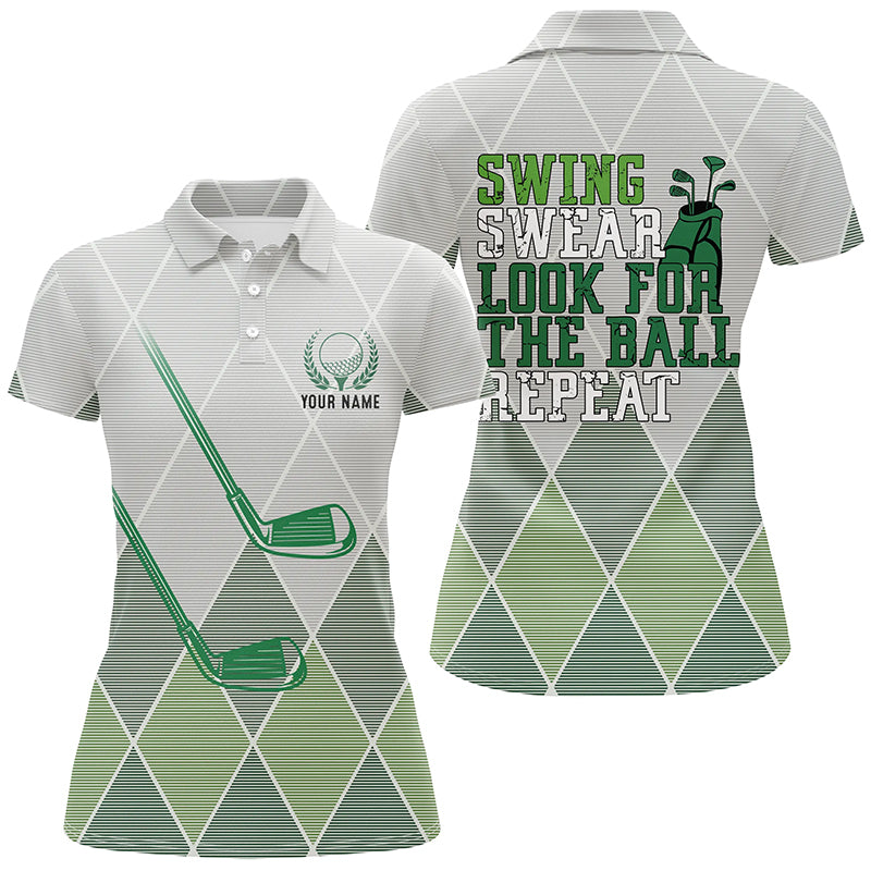 Swing Swear Look For The Ball Repeat Green Geometric Golf Clubs Polo Shirt Womens Golf Tops LDT0535