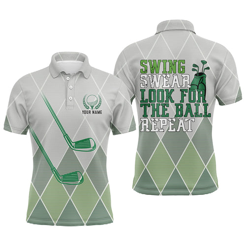 Swing Swear Look For The Ball Repeat Green Geometric Golf Clubs Mens Polo Shirt Men Golf Tops LDT0535