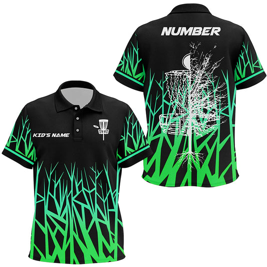 Personalized Disc Golf Basket Tree Green Gradient Kids Polo Shirt Disc Golf Shirts For Kid Golf gifts LDT1059