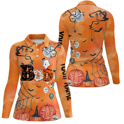 Boo Halloween Seamless Orange Golf Polo Shirt Custom Funny Golf Shirts For Women Golf Gifts LDT0550