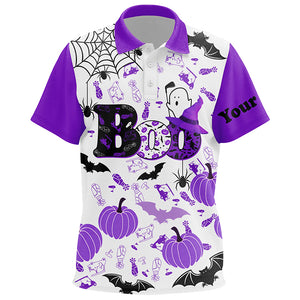 Boo Halloween Golf Pattern Purple Kids Polo Shirt Custom Unisex Funny Golf Shirts For Kid Golf Gifts LDT0551