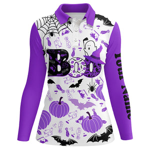 Boo Halloween Golf Pattern Purple Polo Shirt Custom Funny Golf Shirts For Women Golf Gifts LDT0551