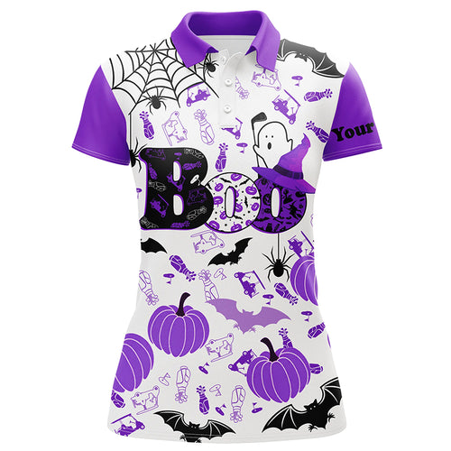 Boo Halloween Golf Pattern Purple Polo Shirt Custom Funny Golf Shirts For Women Golf Gifts LDT0551