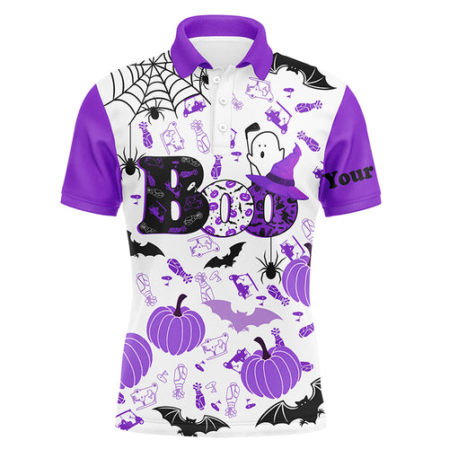 Boo Halloween Golf Pattern Purple Mens Polo Shirt Custom Funny Golf Shirts For Men Golf Gifts LDT0551