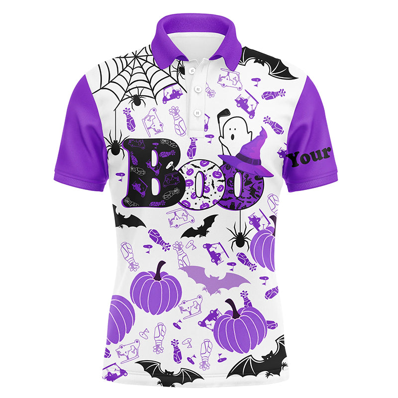 Boo Halloween Golf Pattern Purple Mens Polo Shirt Custom Funny Golf Shirts For Men Golf Gifts LDT0551