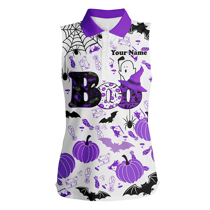 Boo Halloween Golf Pattern Purple Womens Sleeveless Polo Shirt Funny Golf Shirts For Women Golf Gifts LDT0551