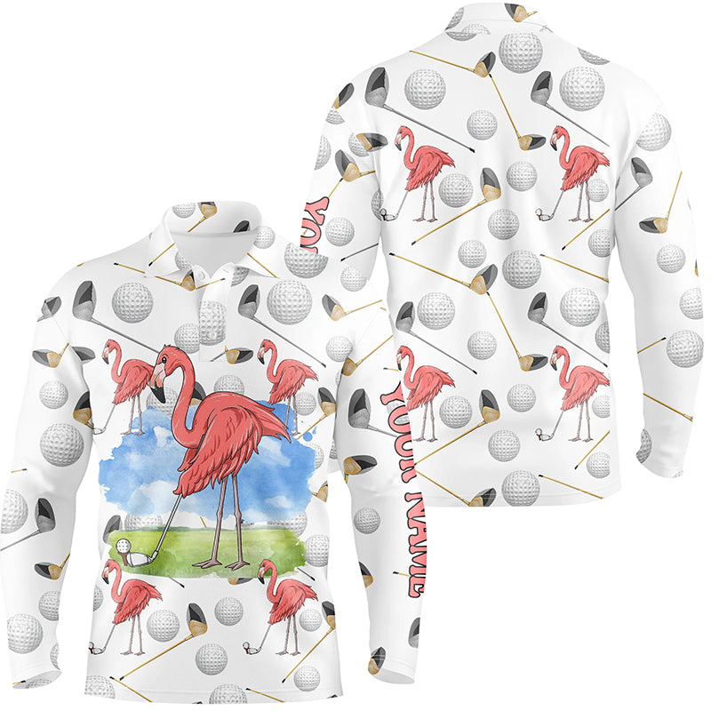 Flamingo Golfer Polo Shirt Pink Flamingo Golf Shirts For Men Funny Golf Shirts Golf Gifts LDT0554