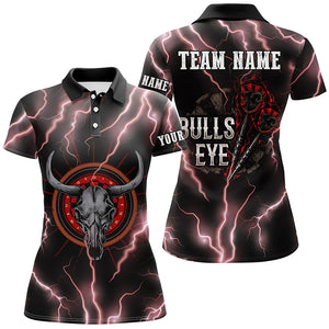 Red Lightning Thunder Bull Skull Darts Polo Shirt Bulls Eye Custom Darts Jersey For Women LDT0864