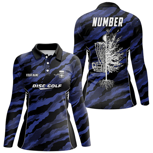 Camo Womens Golf Polo Shirts, Custom Navy Camo Golf Shirt Disc Golf Shirts For Women, Golf Gifts LDT0056
