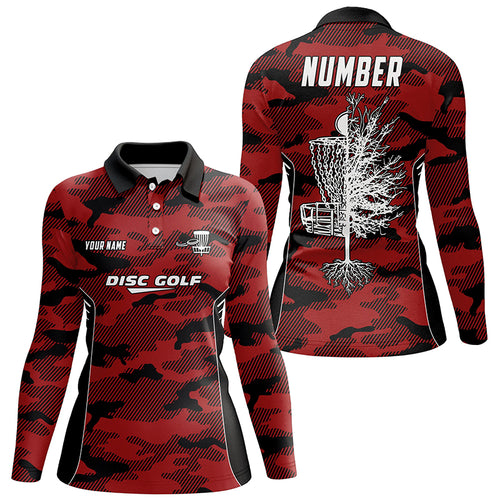 Camo Womens Golf Polo Shirts, Custom Red Camo Golf Shirt Disc Golf Shirts For Women, Golf Gifts LDT0057