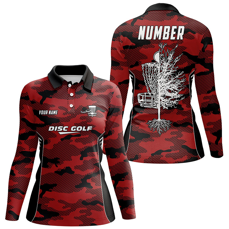 Camo Womens Golf Polo Shirts, Custom Red Camo Golf Shirt Disc Golf Shirts For Women, Golf Gifts LDT0057