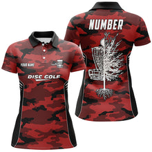 Load image into Gallery viewer, Camo Womens Golf Polo Shirts, Custom Red Camo Golf Shirt Disc Golf Shirts For Women, Golf Gifts LDT0057