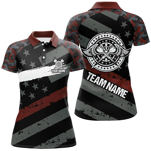 Custom Red Camo Retro American Flag Patriotic Darts Womens Polo Shirt Women Darts Jersey LDT0870