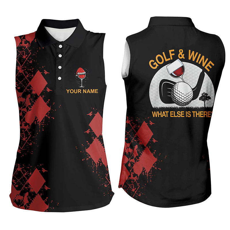 Personalized Golf & Wine Red Argyle Christmas Womens Sleeveless Polo Shirt Custom Golf Tops For Women LDT0881