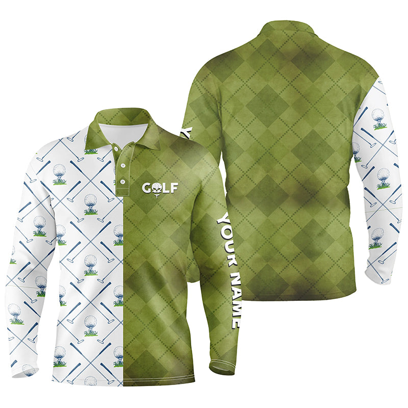 Customized Green And White Mens Golf Polo Shirt Golf Club Argyle Skull Golf Shirts For Men LDT0266