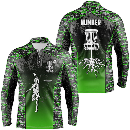 Green Camo Mens Disc Golf Polo Shirt Custom Camouflage Golf Shirts For Men Disc Golf Gifts LDT0562
