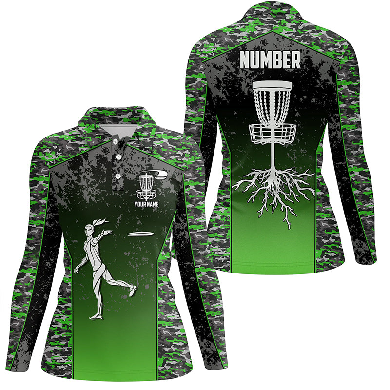 Green Camo Womens Disc Golf Polo Shirt Custom Camouflage Golf Shirts For Women Disc Golf Gift LDT0562