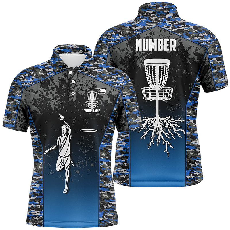 Blue Camo Mens Disc Golf Polo Shirt Custom Camouflage Golf Shirts For Men Disc Golf Gifts LDT0563