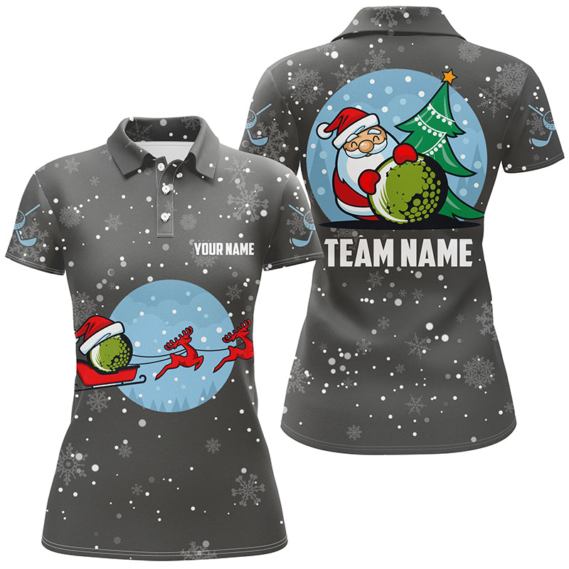 Grey Christmas Golf Polo Shirt With Reindeer & Santa Custom Golf Tops For Women Golfing Gifts LDT0580