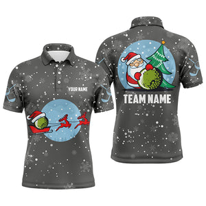 Grey Christmas Mens Golf Polo Shirts With Reindeer & Santa Custom Golf Tops For Men Golfing Gifts LDT0580