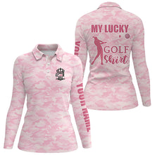 Load image into Gallery viewer, My Lucky Golf Shirt Pink Camo Womens Polo Shirt Custom Cute Camouflage Golf Gifts For Ladies LDT0886